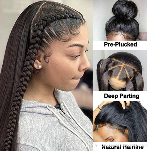 Customized 4X4 5X5 6X6 13X4 13X6 Pre Plucked Brazilian Ear To Ear Straight Transparent Swiss Lace Frontal Wigs